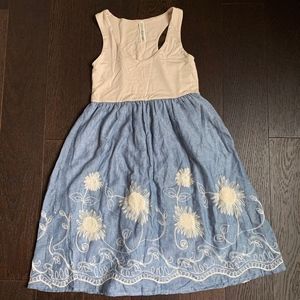 Rachel Kate Demin Embroidered Dress - Size Small